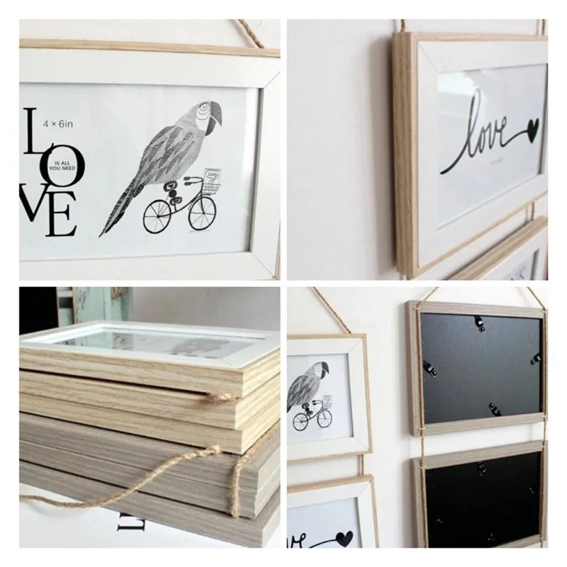 7 Inch 3 in 1 Modern Wall Hanging Decorative Photo Frame Set Wooden Picture Display Frame - Coffee