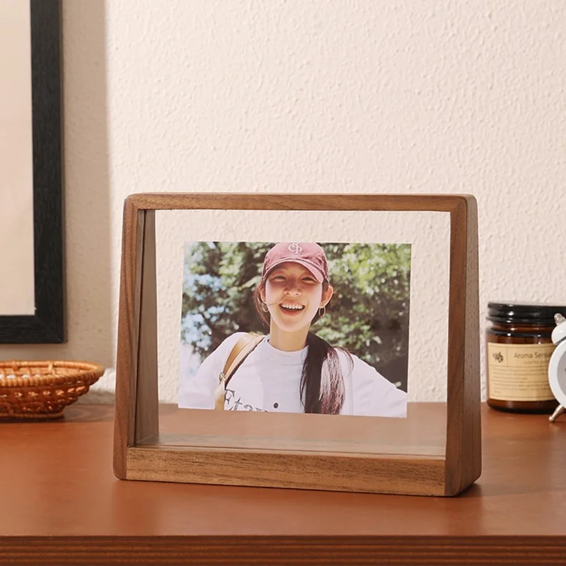 Walnut Wood Photo Frame For 8 Inch Horizontal Pictures Creative Desk Display Stand Trapezoid Shape