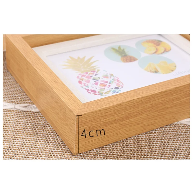 7 Inch Double Sided Rotating Picture Frame Wooden Photo Display Stand for Home Office Table Decor - Wood Color+White