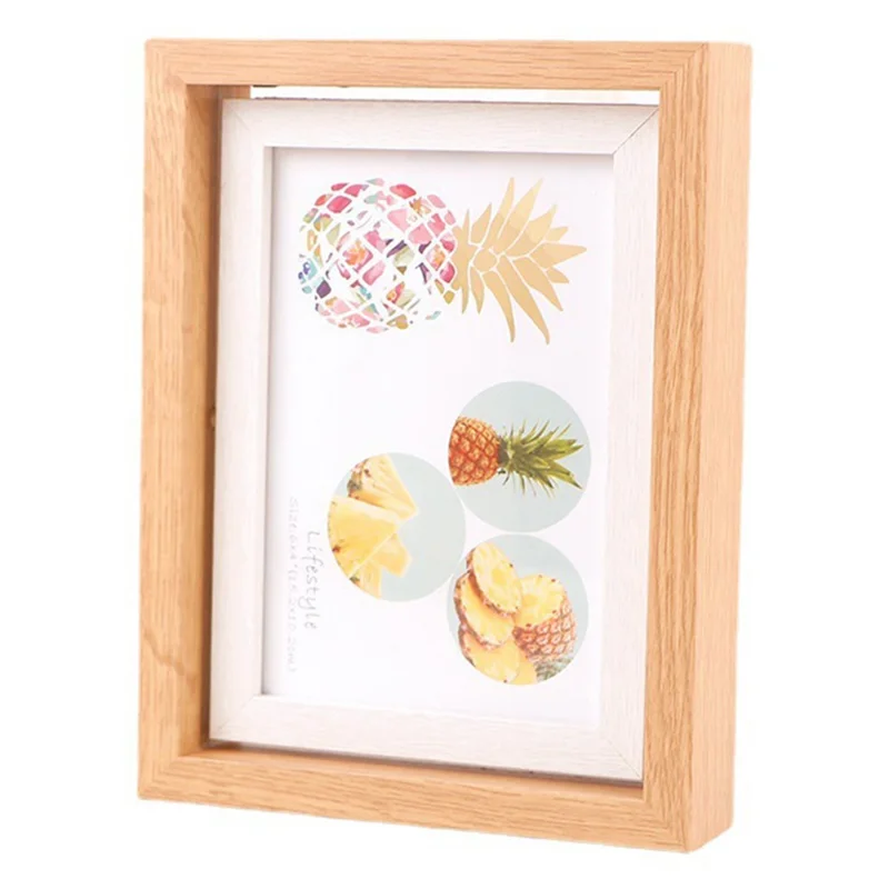 7 Inch Double Sided Rotating Picture Frame Wooden Photo Display Stand for Home Office Table Decor - Wood Color+White