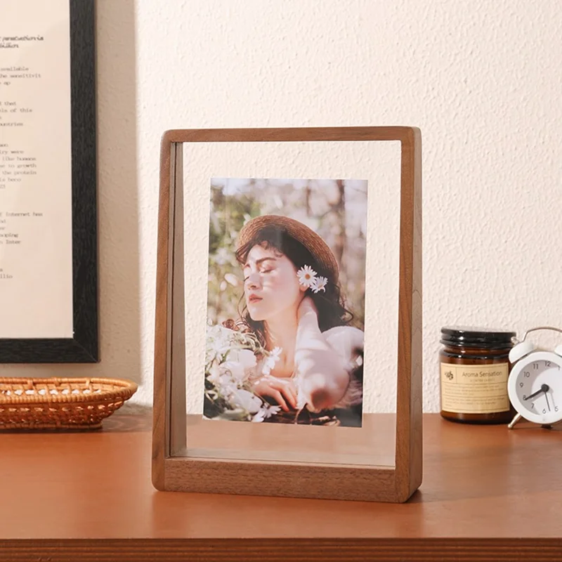Walnut Wood Photo Frame For 8 Inch Vertical Pictures Creative Desk Display Stand Trapezoid Shape