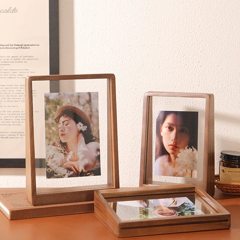 Walnut Wood Photo Frame For 8 Inch Vertical Pictures Creative Desk Display Stand Trapezoid Shape