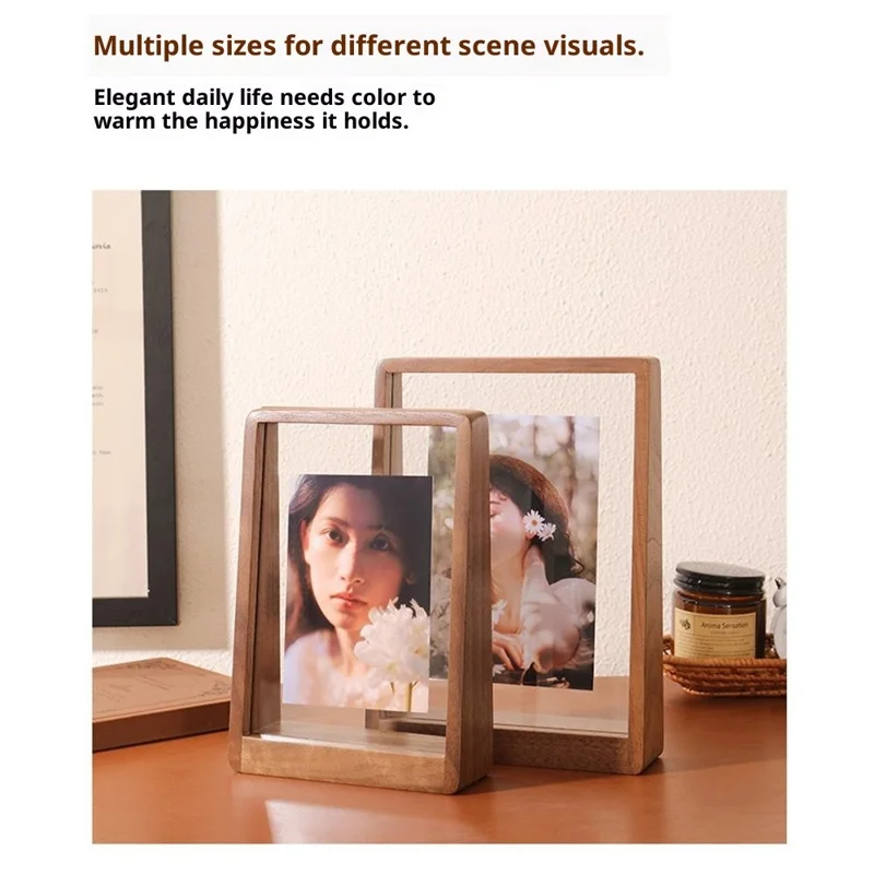 Walnut Wood Photo Frame For 7 Inch Vertical Pictures Creative Desk Display Stand Trapezoid Shape