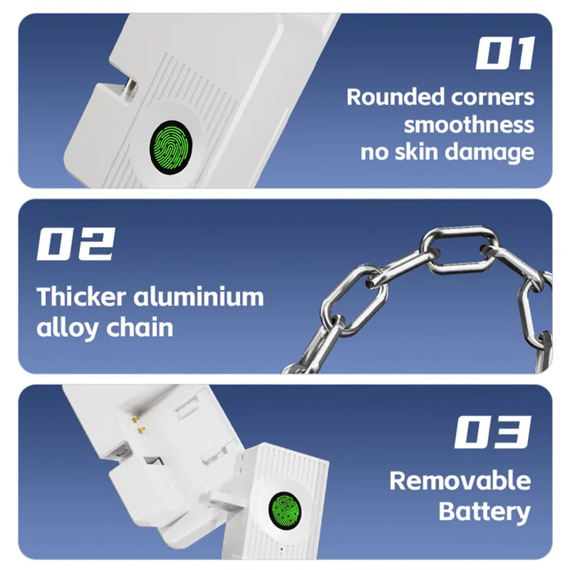 FQ23 Fingerprint Chain Safety Lock Child Pet Proof with Electronic Key for Refrigerator Window Sliding Door - Black