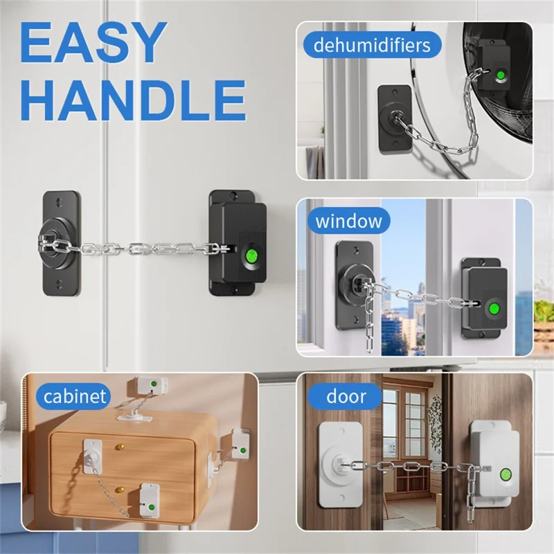 FQ23 Fingerprint Chain Safety Lock Child Pet Proof with Electronic Key for Refrigerator Window Sliding Door - Black