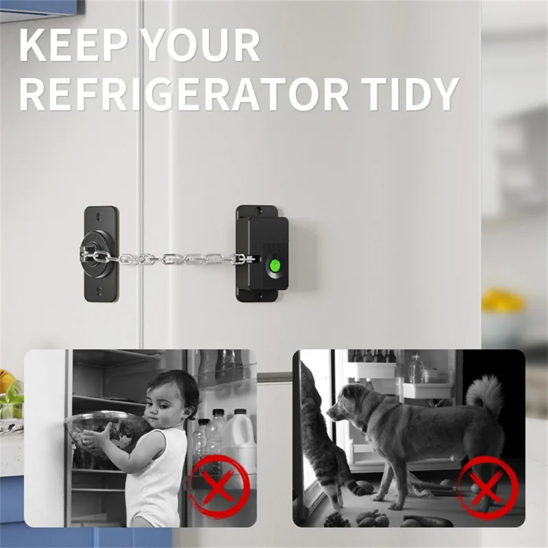 FQ23 Fingerprint Chain Safety Lock Child Pet Proof with Electronic Key for Refrigerator Window Sliding Door - Black