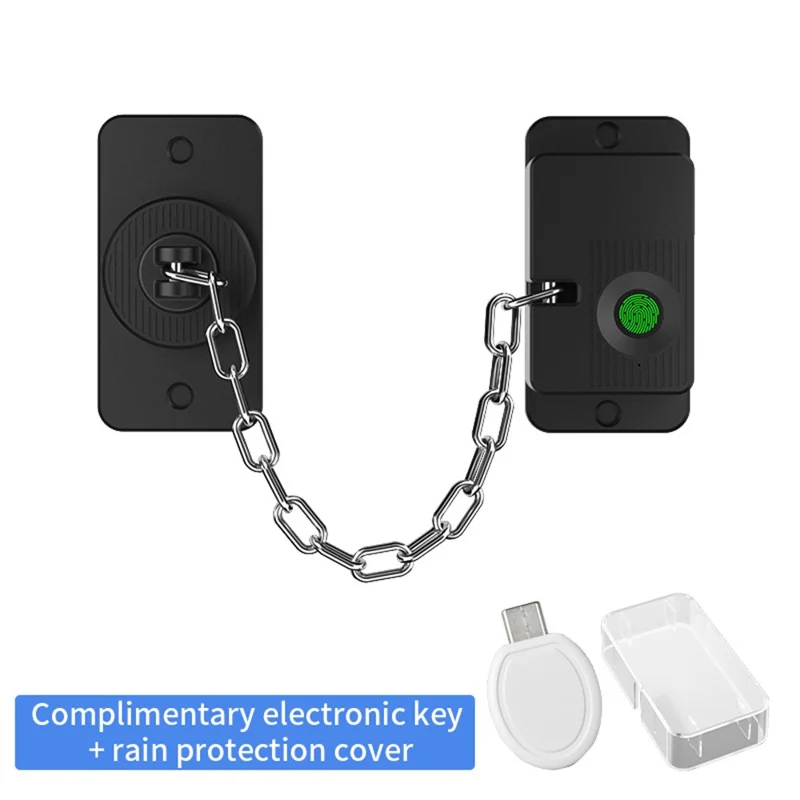 FQ23 Fingerprint Chain Safety Lock Child Pet Proof with Electronic Key for Refrigerator Window Sliding Door - Black