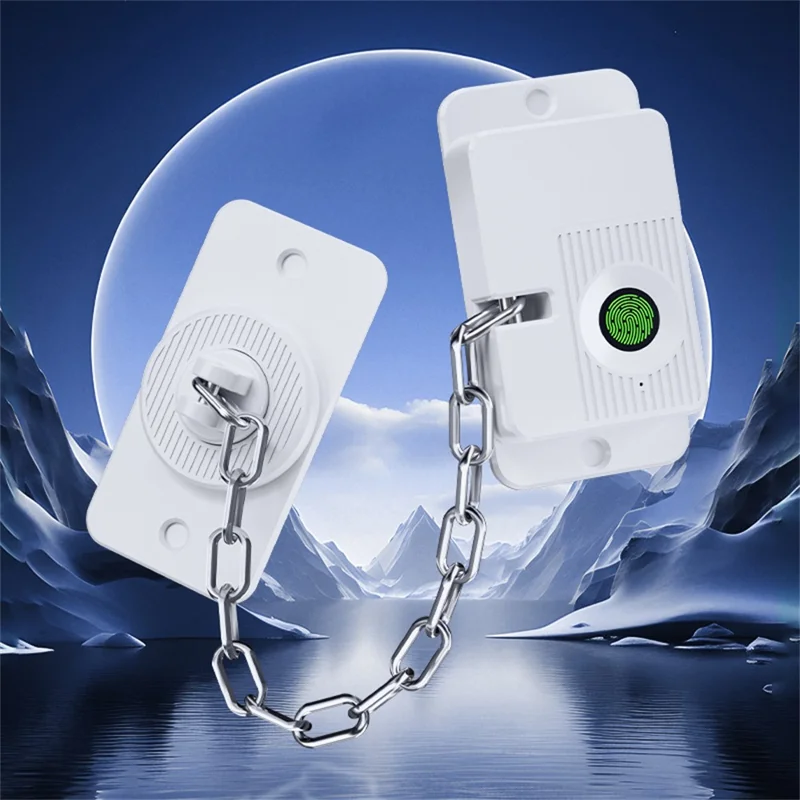 FQ23 Fingerprint Chain Safety Lock Child Pet Proof with Electronic Key for Refrigerator Window Sliding Door - Black