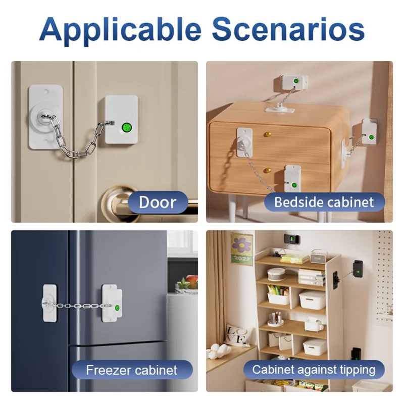 FQ23 Fingerprint Chain Safety Lock Child Pet Proof with Electronic Key for Refrigerator Window Sliding Door - Black