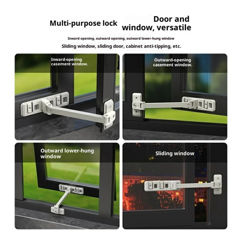 Blocco finestra autoadesivo senza trapano Regolazione della distanza di sicurezza a 3 livelli Fermo finestra a vasistas