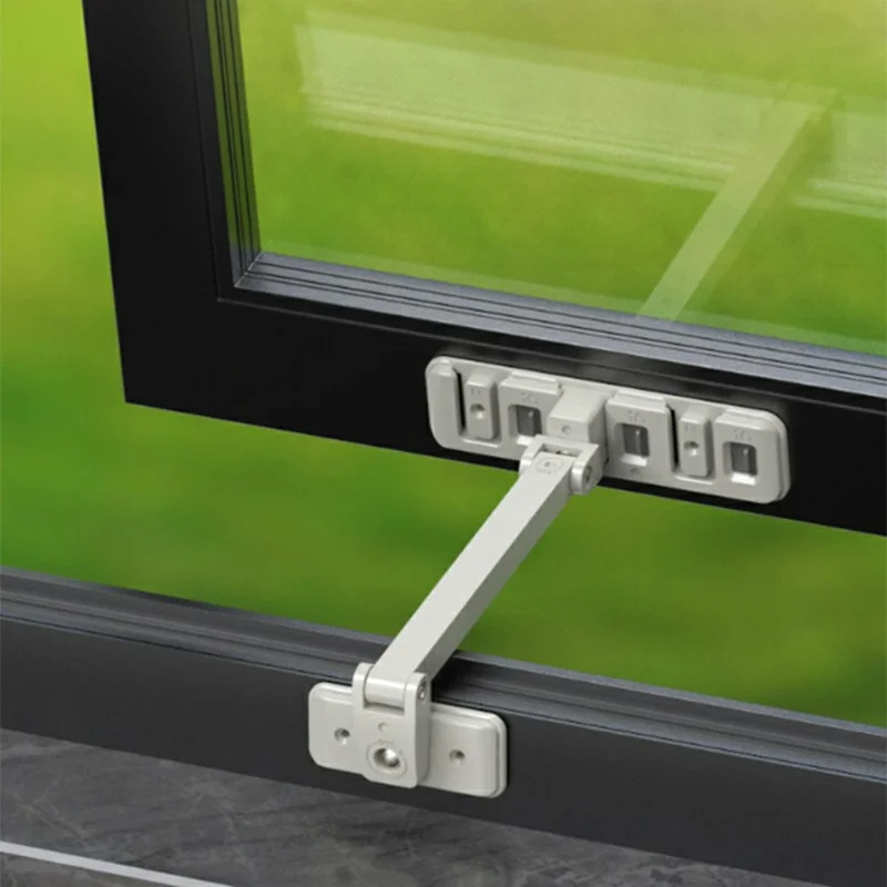 Blocco finestra autoadesivo senza trapano Regolazione della distanza di sicurezza a 3 livelli Fermo finestra a vasistas