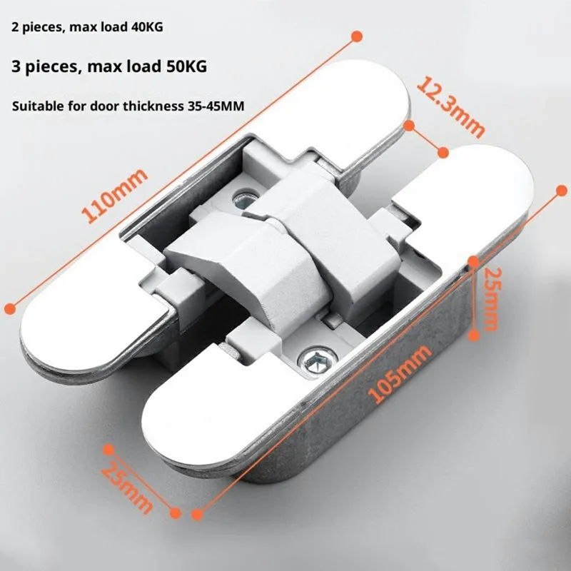 Charnière de porte pliante en alliage de zinc B118 réglable à 180° Charnière croisée invisible pour portes en bois - Argent