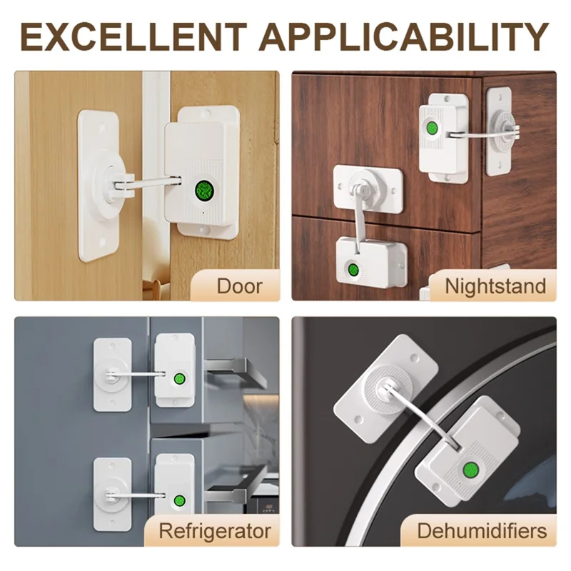 Fingerprint Child Safety Lock Smart Protection Lock Adhesive for Refrigerator Drawer Nightstand - V86 Corner Model  /  Black