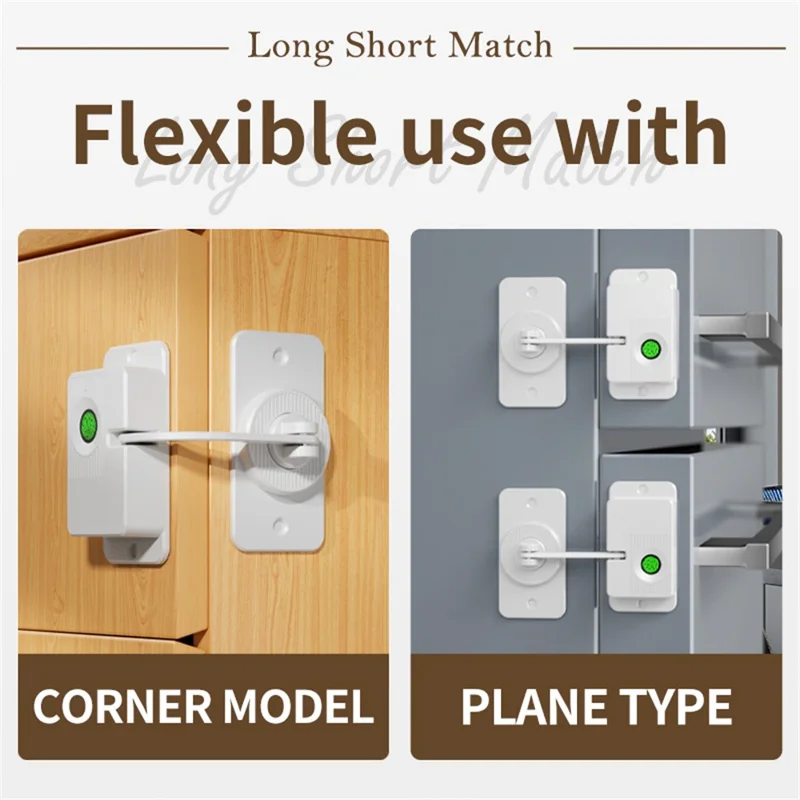 Fingerprint Child Safety Lock Smart Protection Lock Adhesive for Refrigerator Drawer Nightstand - V86 Corner Model  /  Black