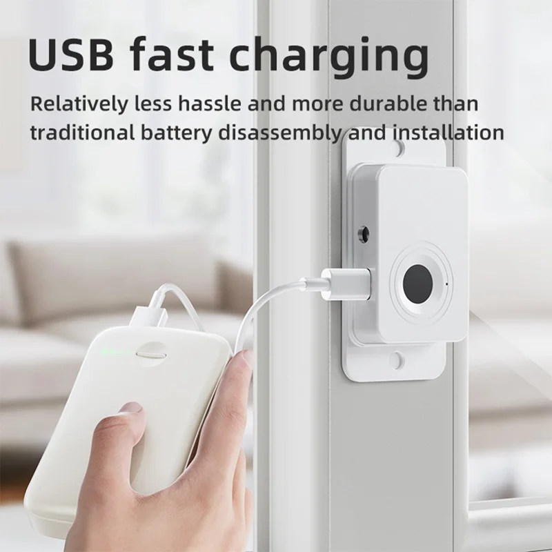 FQ20 Smart Fingerprint Lock USB-C Fast Charge Electronic Door Lock for Fridge Drawer Cabinet - White