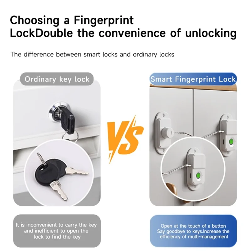 FQ25 Fingerprint Child Safety Lock Long Battery Life Smart Pet Protection Lock USB-C Fast Charge for Cabinets Drawers