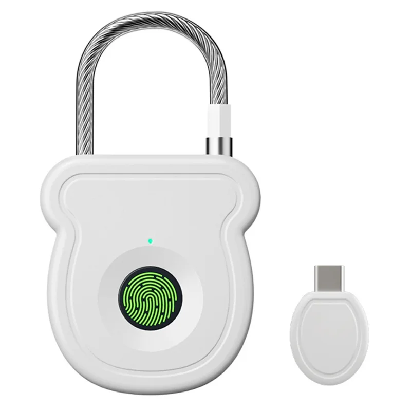 Smart Fingerprint Padlock Anti-Theft Security Lock with Electronic Key USB - C Fast Charge for File Cabinets Suitcases - White