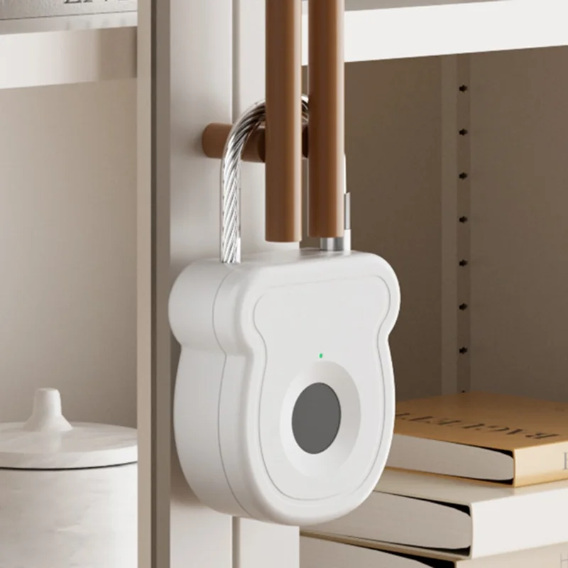 Smart Fingerprint Padlock Anti-Theft Security Lock with Electronic Key USB - C Fast Charge for File Cabinets Suitcases - White