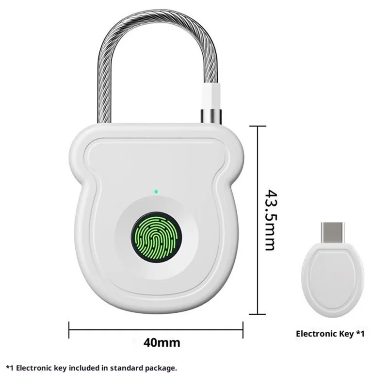Smart Fingerprint Padlock Anti-Theft Security Lock with Electronic Key USB - C Fast Charge for File Cabinets Suitcases - White