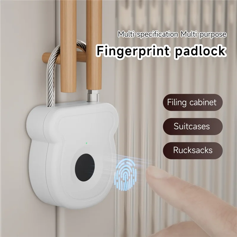 Smart Fingerprint Padlock Anti-Theft Security Lock with Electronic Key USB - C Fast Charge for File Cabinets Suitcases - White