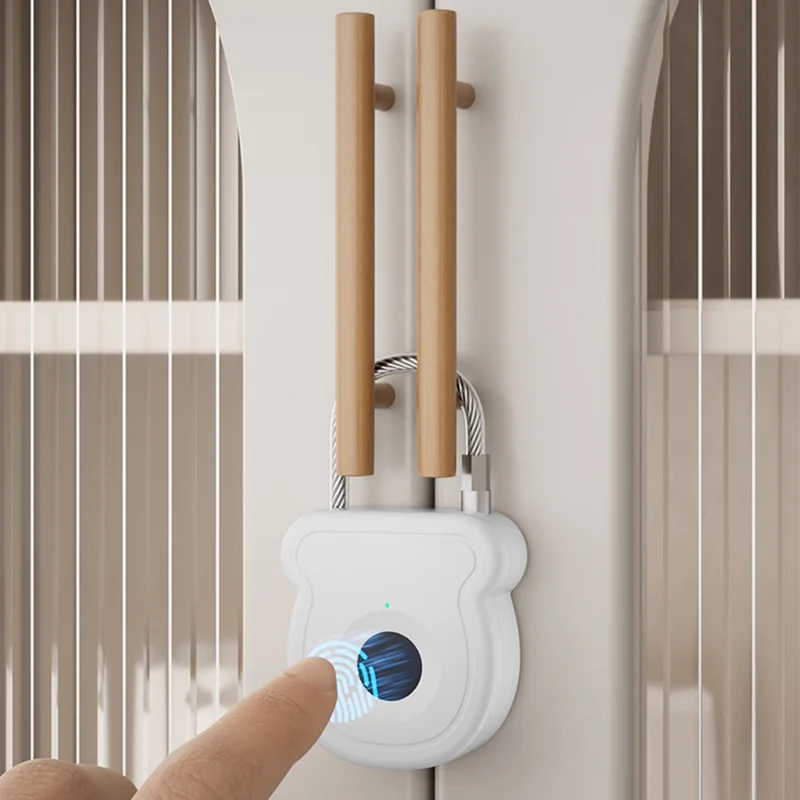 Smart Fingerprint Padlock Anti-Theft Security Lock with Electronic Key USB - C Fast Charge for File Cabinets Suitcases - White