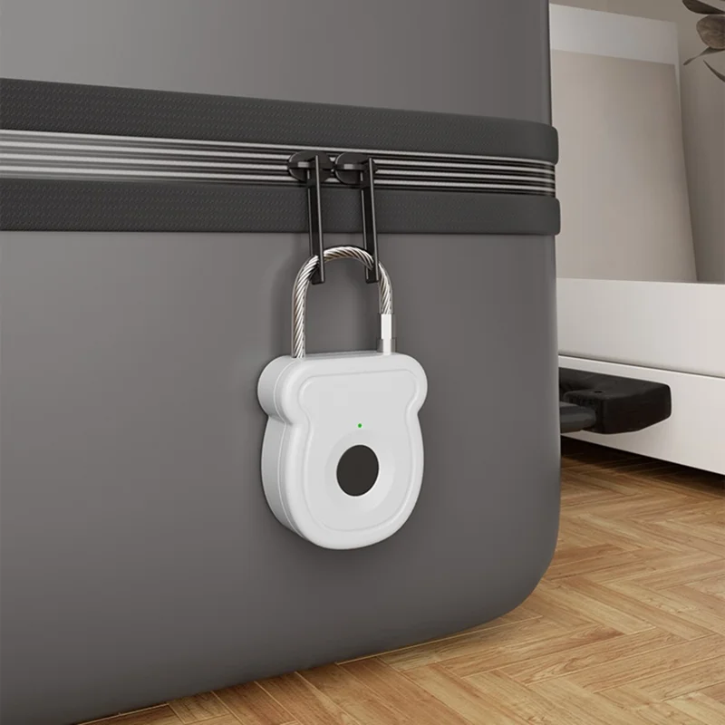 Smart Fingerprint Padlock Anti-Theft Security Lock with Electronic Key USB - C Fast Charge for File Cabinets Suitcases - White