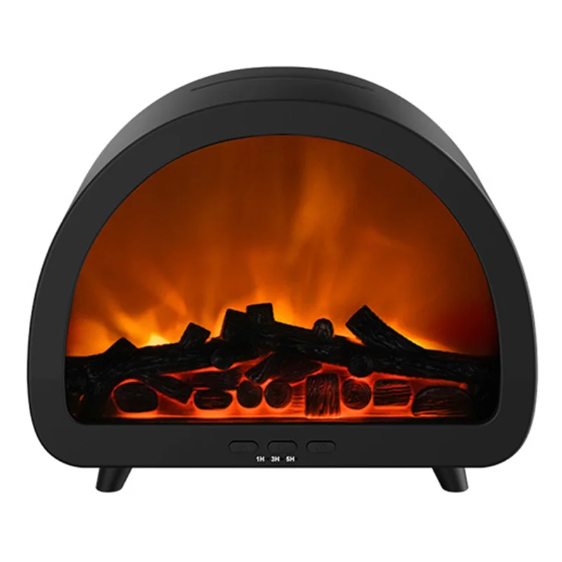 Fireplace Flame Aroma Diffuser 7 Color Atmosphere Light Humidifier Remote Control Auto Shut-Off for Home Desktop - Black