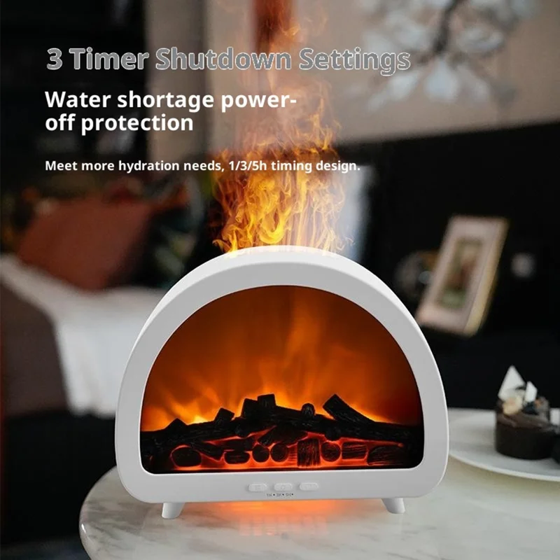 Fireplace Flame Aroma Diffuser 7 Color Atmosphere Light Humidifier Remote Control Auto Shut-Off for Home Desktop - Black