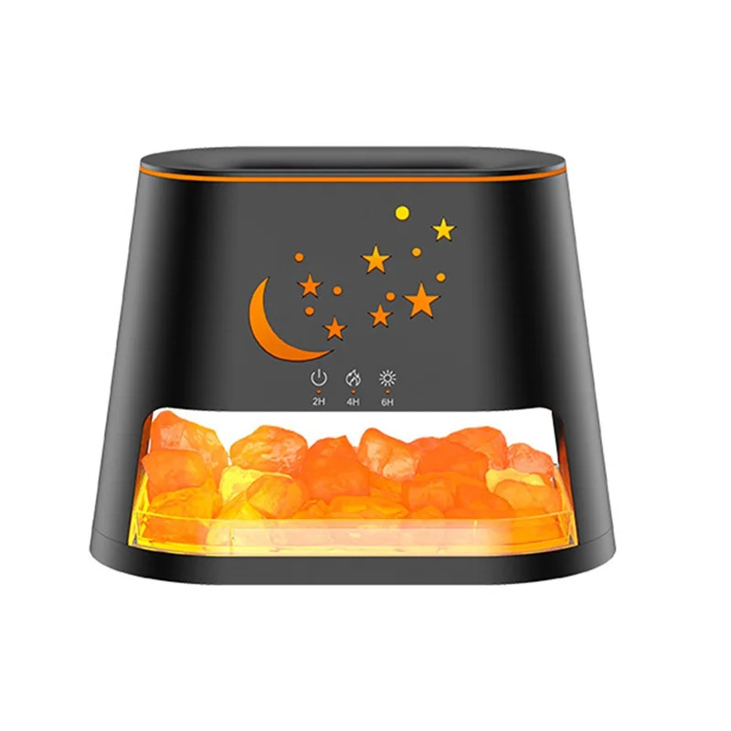 USB Salt Stone Flame Diffuser 3D Fire Effect Air Humidifier with 7 Color Lights for Home / Office Desktop - Black