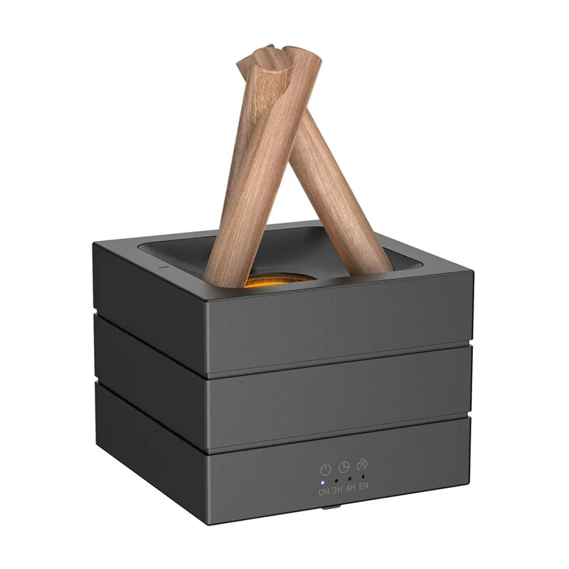 USB Campfire Aroma Diffuser Desktop Air Humidifier with 7-Color Gradient Flame Effect - Black