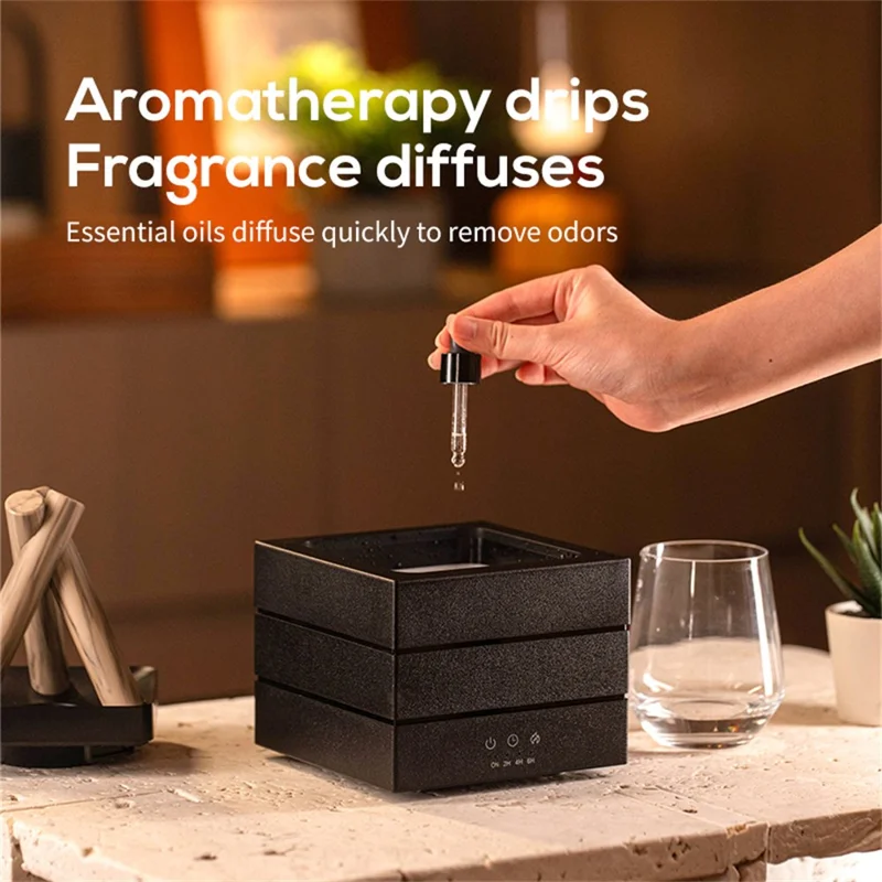 USB Campfire Aroma Diffuser Desktop Air Humidifier with 7-Color Gradient Flame Effect - Black
