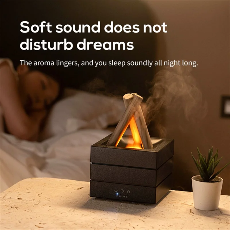 USB Campfire Aroma Diffuser Desktop Air Humidifier with 7-Color Gradient Flame Effect - Black