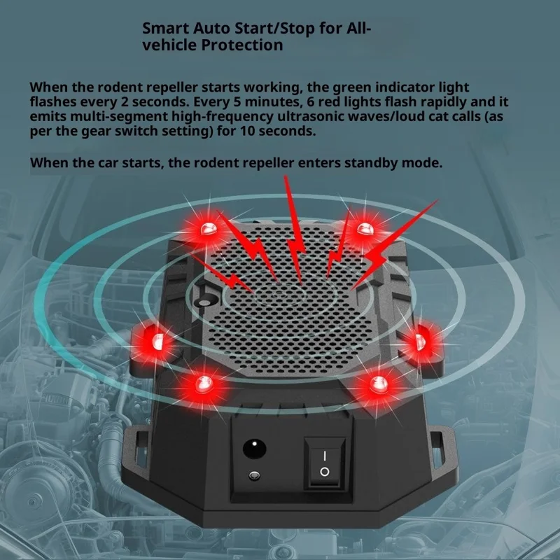 N913A Car Rodent Repellent Device Ultrasonic Pest Control Infrared Alarm with Sound and Light