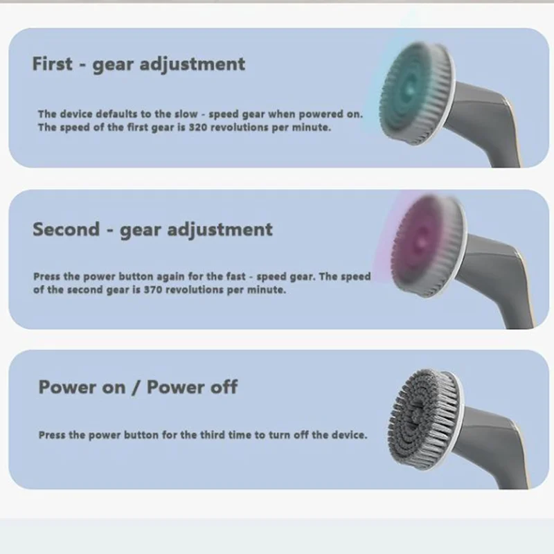 Многофункциональная электрическая выдвижная чистящая щетка, беспроводная ручная кухонная и ванная комната, 7 насадок для щетки, 2 режима скорости - светло-серый