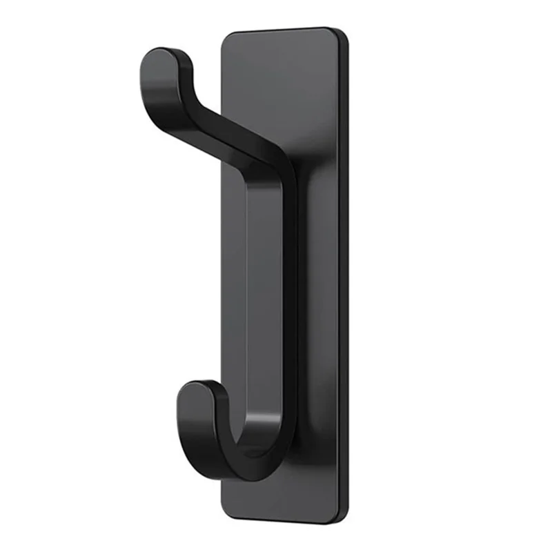 1Pc Heavy Duty Dual Adhesive Hook Stainless Steel Double Hanger No Drill for Hats  /  Coats  /  Bags - Black