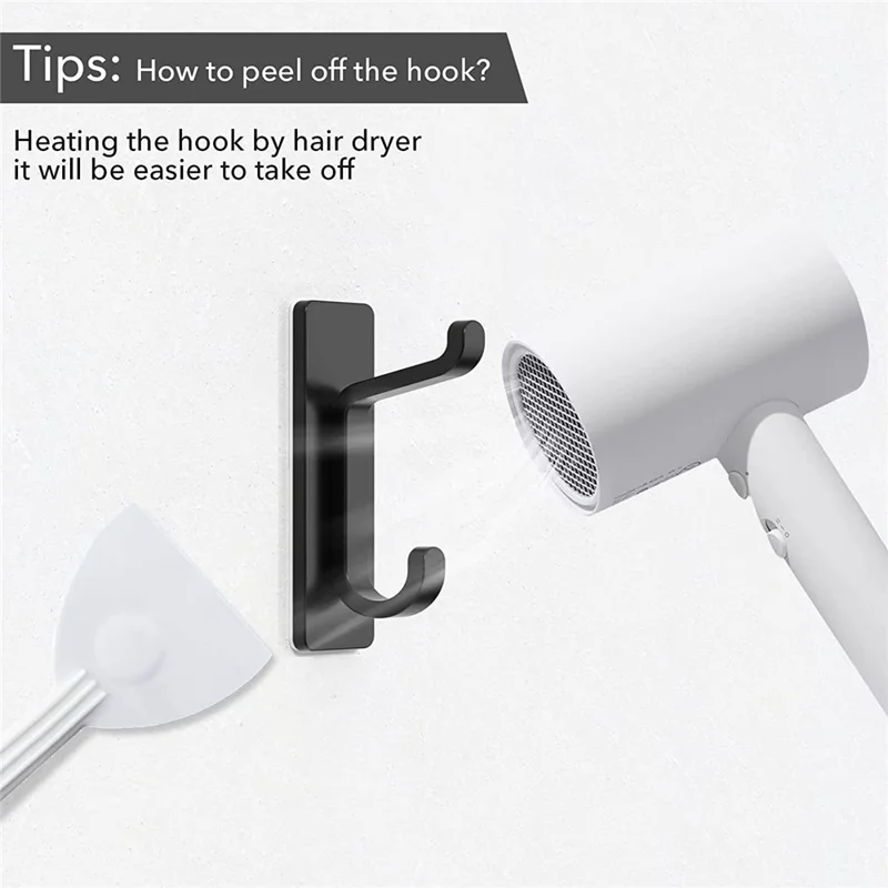 1Pc Heavy Duty Dual Adhesive Hook Stainless Steel Double Hanger No Drill for Hats  /  Coats  /  Bags - Black