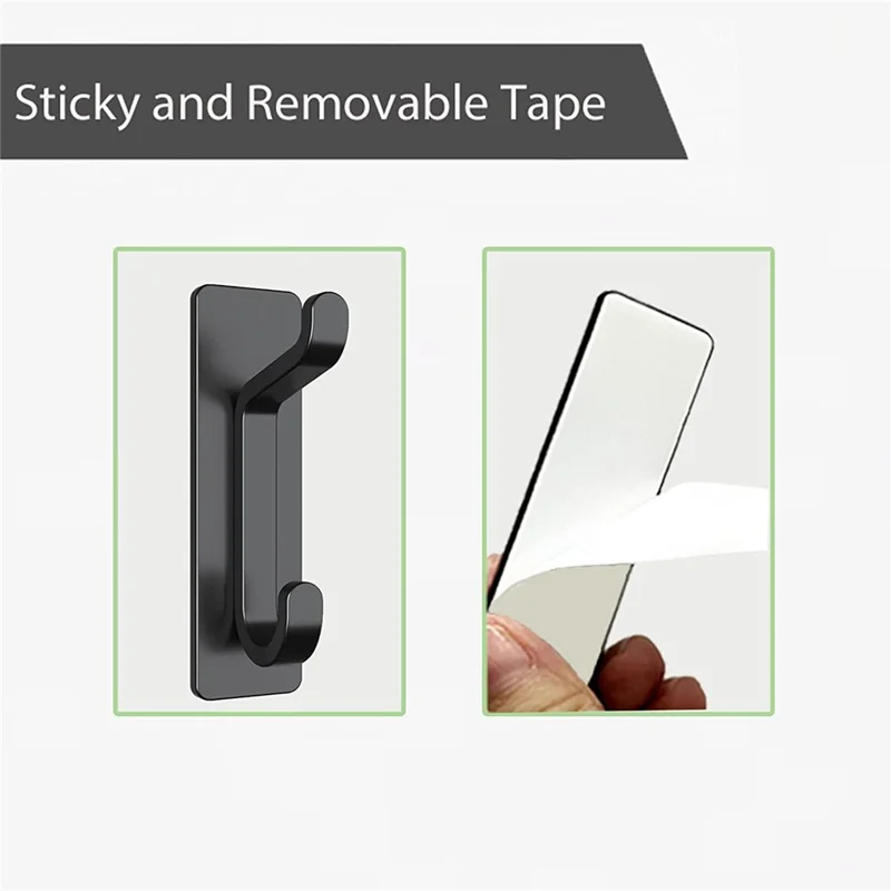 1Pc Heavy Duty Dual Adhesive Hook Stainless Steel Double Hanger No Drill for Hats  /  Coats  /  Bags - Black