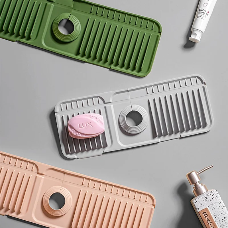 Alfombrilla de drenaje de silicona de gran tamaño de 37 cm, organizador de fregadero de cocina plegable a 90°, antideslizante y a prueba de fugas, color rosa