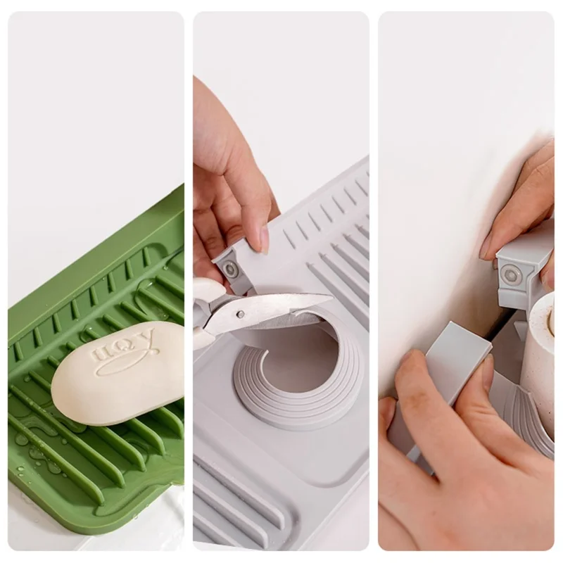 Alfombrilla de drenaje de silicona de gran tamaño de 37 cm, organizador de fregadero de cocina plegable a 90°, antideslizante y a prueba de fugas, color rosa