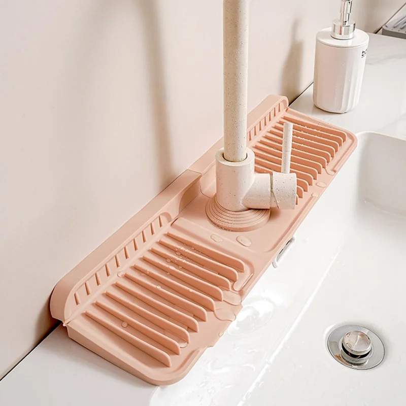 Extra Large 47cm Silicone Faucet Drainage Mat 90° Foldable Kitchen Sink Organizer Pad Non-Slip Leak-Proof Mat - Pink