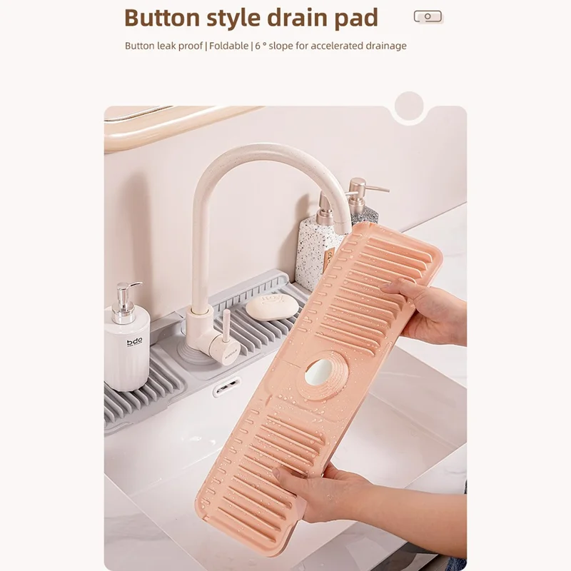 Extra Large 47cm Silicone Faucet Drainage Mat 90° Foldable Kitchen Sink Organizer Pad Non-Slip Leak-Proof Mat - Pink