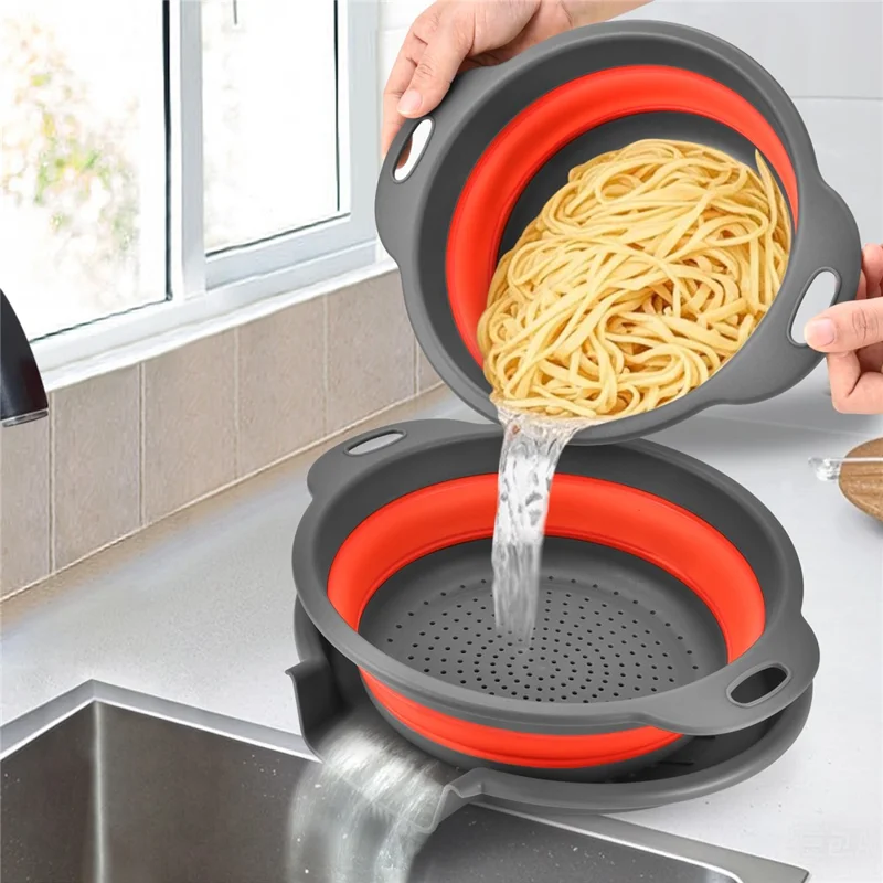 4Pcs PP Collapsible Strainer Groove Sink Drain Basket Space Saving Efficient Water Draining (BPA-Free) - Red
