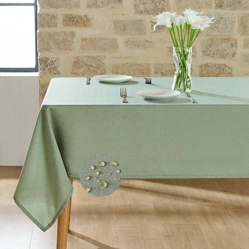 Mantel de mesa de 90 x 140 cm con aspecto de lino, impermeable y a prueba de aceite - Verde