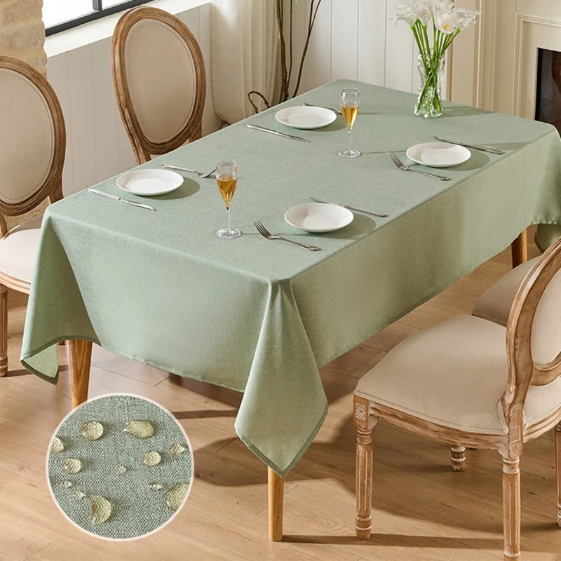 Mantel de mesa de 90 x 140 cm con aspecto de lino, impermeable y a prueba de aceite - Verde