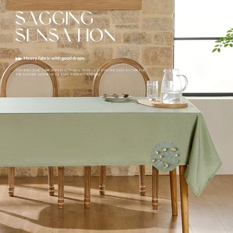 Mantel de mesa de 90 x 140 cm con aspecto de lino, impermeable y a prueba de aceite - Verde