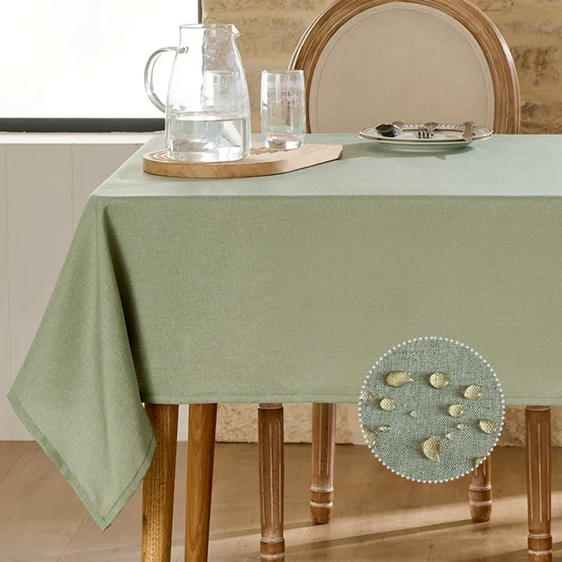 Mantel de mesa de 90 x 140 cm con aspecto de lino, impermeable y a prueba de aceite - Verde