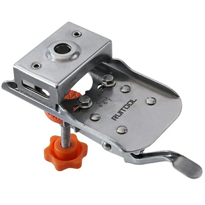 Stainless Steel Hinge Hole Jig with 3-Blade Drill Bit for Cabinet Doors, Adjustable Fast Positioning Woodworking Hinge Drill Guide