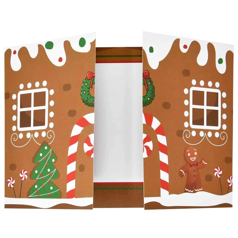 10-pakke julekort med gingerbread hus (10 kort + 10 konvolutter) tredelt dobbeltsidet pynt til fest