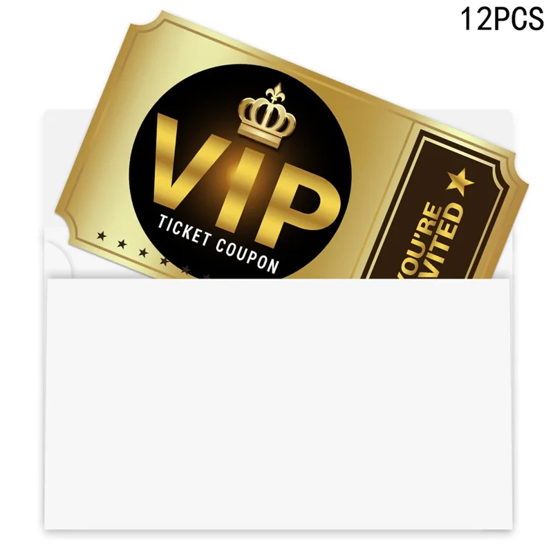 12-pak Double-sided film VIP fødselsdagsinvitationskort (12 kort + 12 konvolutter) Børnefest invitationskort Gave til temafest - Guld