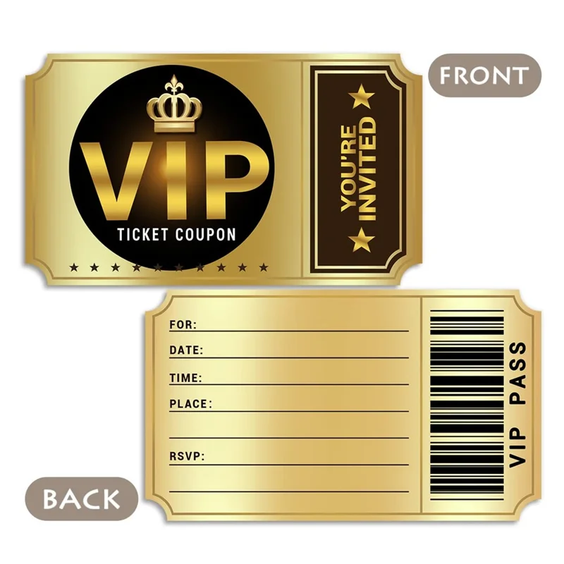 12-pak Double-sided film VIP fødselsdagsinvitationskort (12 kort + 12 konvolutter) Børnefest invitationskort Gave til temafest - Guld